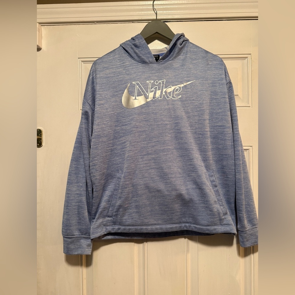 Nike Men's Heathered Blue Hoodie with Silver Logo